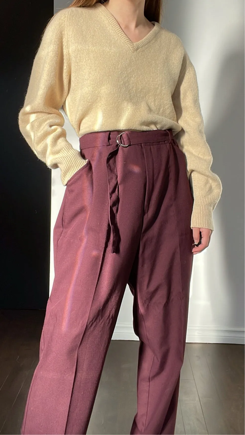 90s Belted Ultra High-Rise Eggplant Trousers 33-36