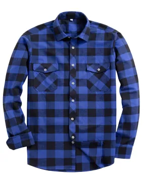 BIG & TALL Men's Button Down Long Sleeve Plaid Flannel Casual Shirts-Blue/Black Plaid