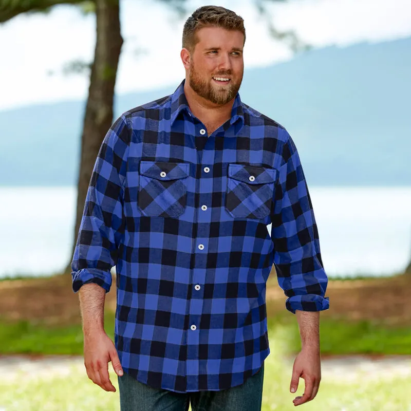 BIG & TALL Men's Button Down Long Sleeve Plaid Flannel Casual Shirts-Blue/Black Plaid