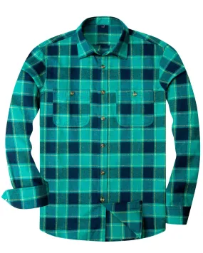 BIG & TALL Men's Button Down Long Sleeve Plaid Flannel Casual Shirts-Green Lake