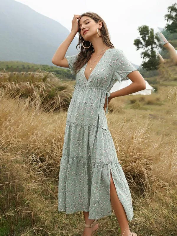 Bohemian Floral Ruffle Summer Dress for Women