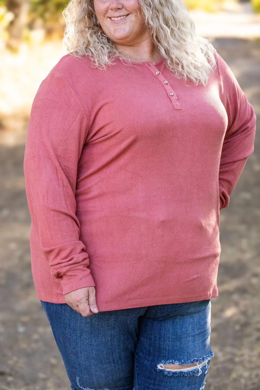 Brielle Henley Ribbed Long Sleeve - Terra Cotta by Michelle Mae