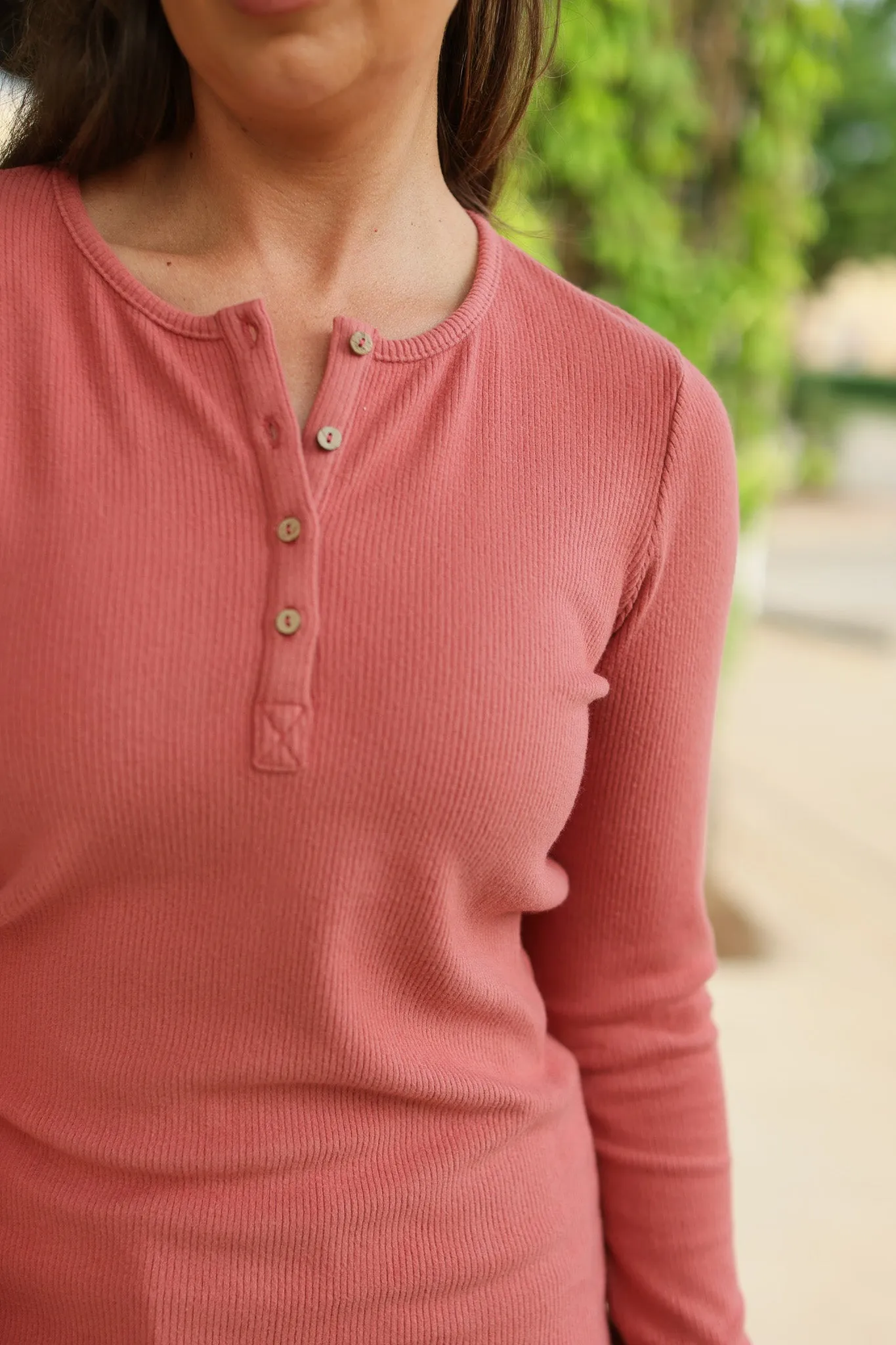 Brielle Henley Ribbed Long Sleeve - Terra Cotta by Michelle Mae