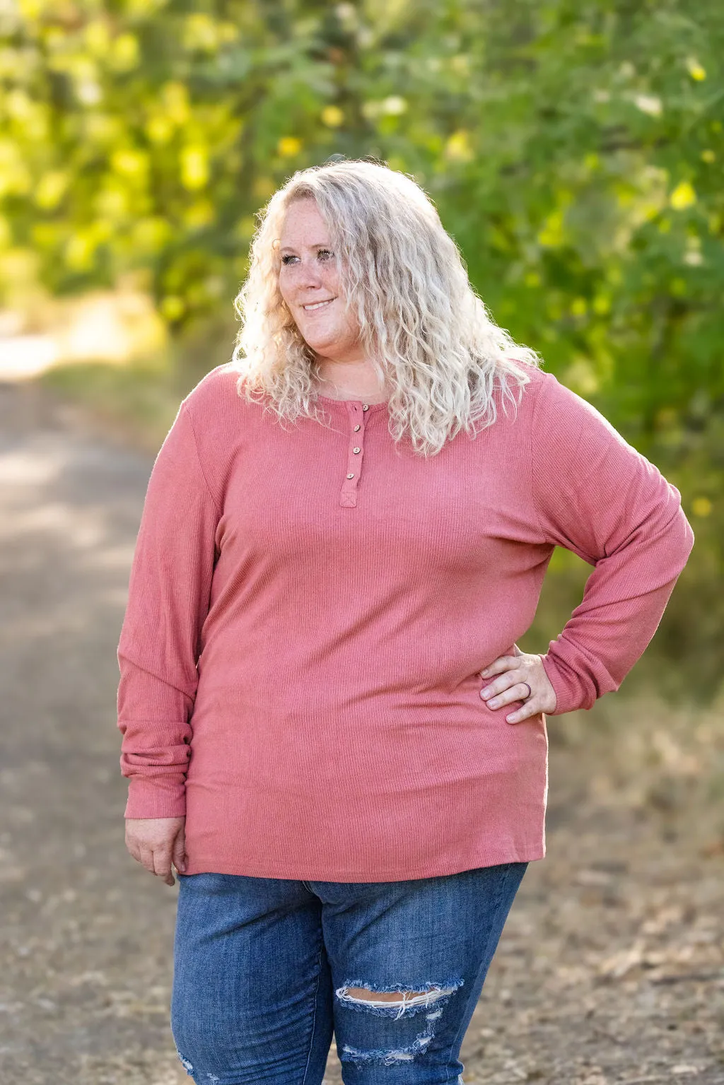 Brielle Henley Ribbed Long Sleeve - Terra Cotta by Michelle Mae