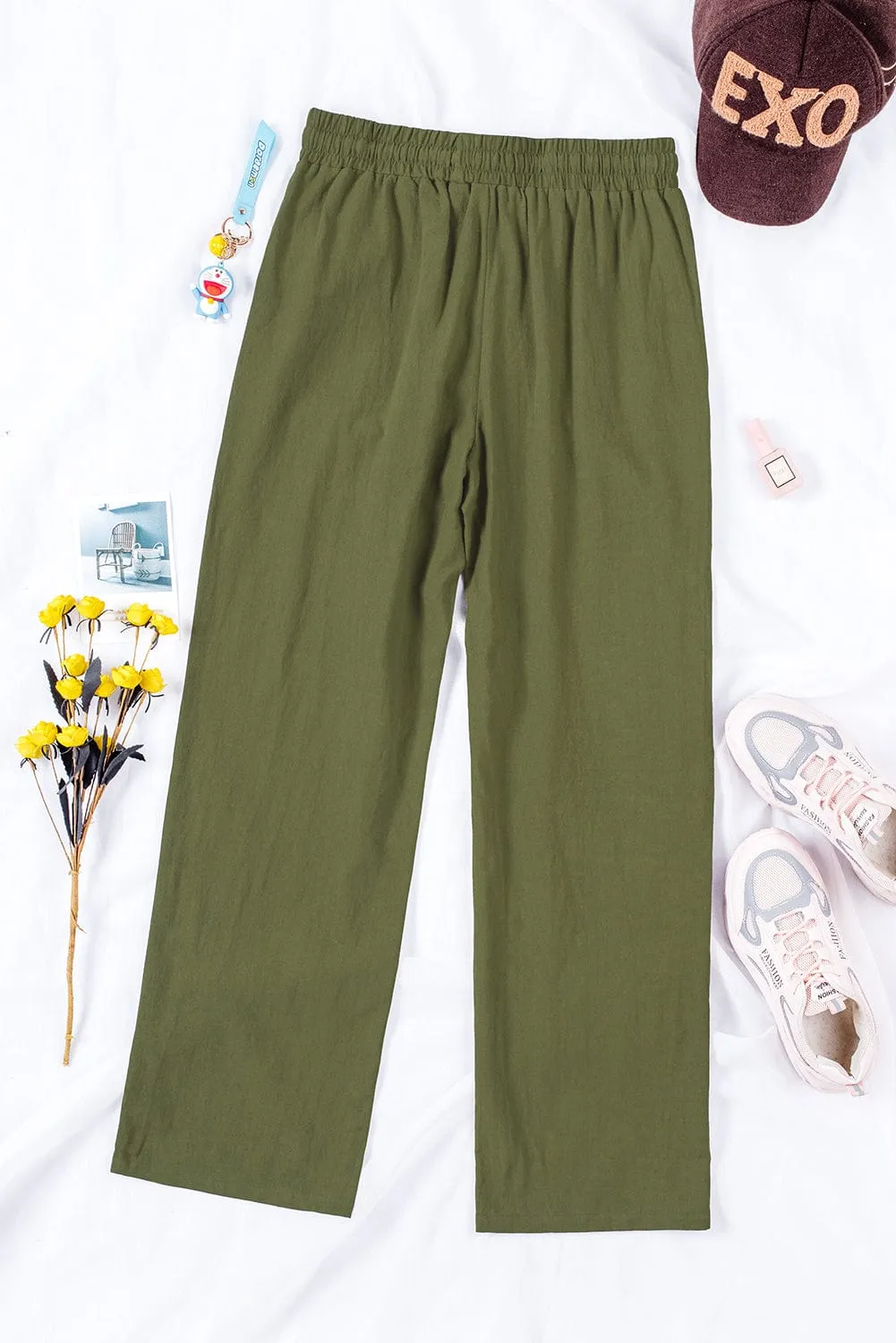 Casual Pocket Elastic Waist Trousers