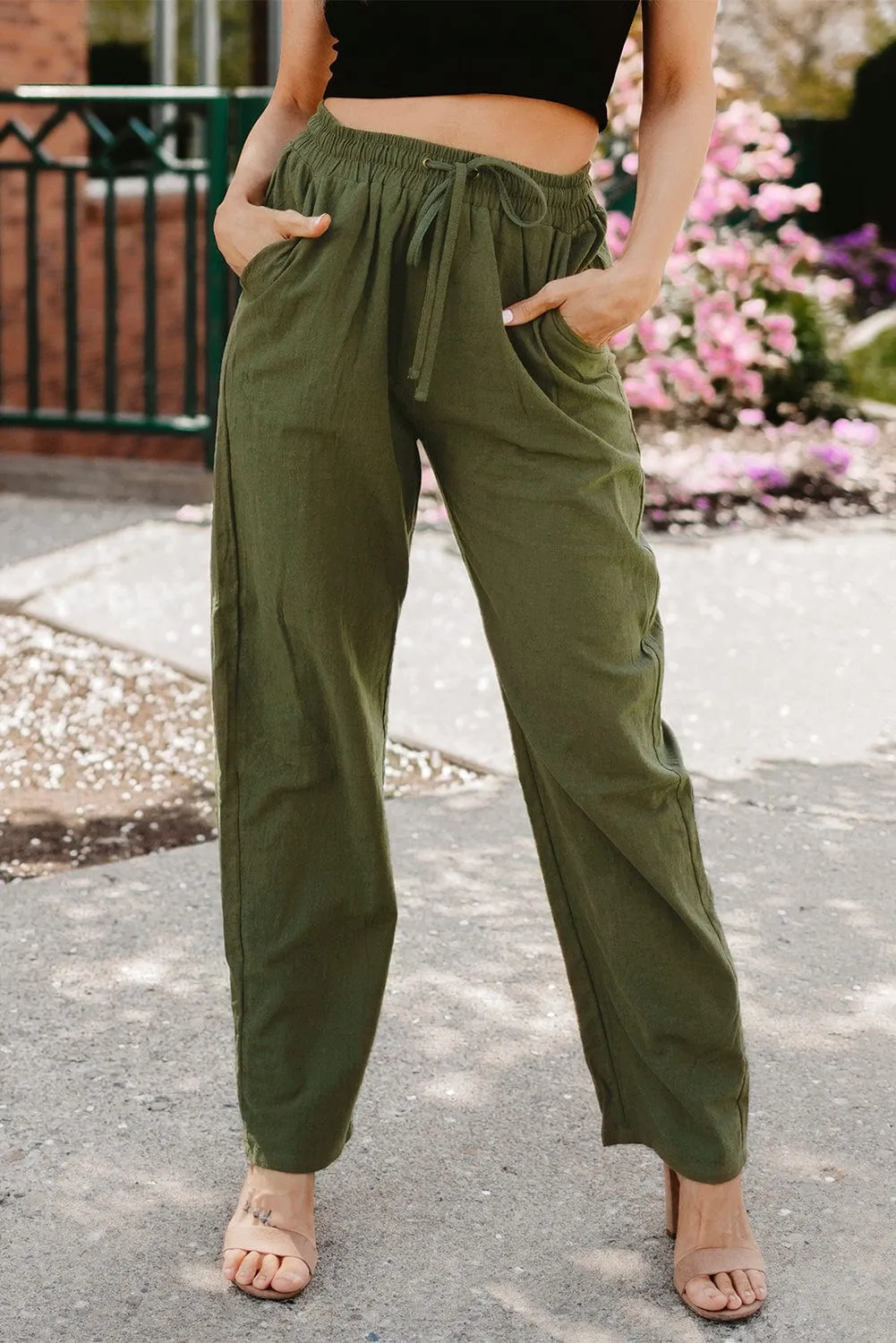 Casual Pocket Elastic Waist Trousers