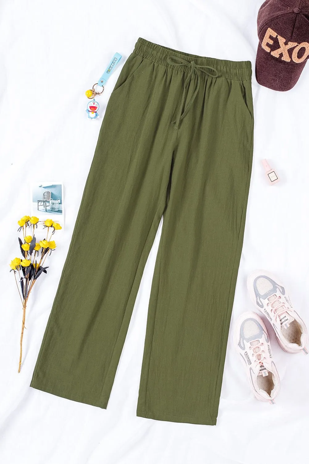 Casual Pocket Elastic Waist Trousers