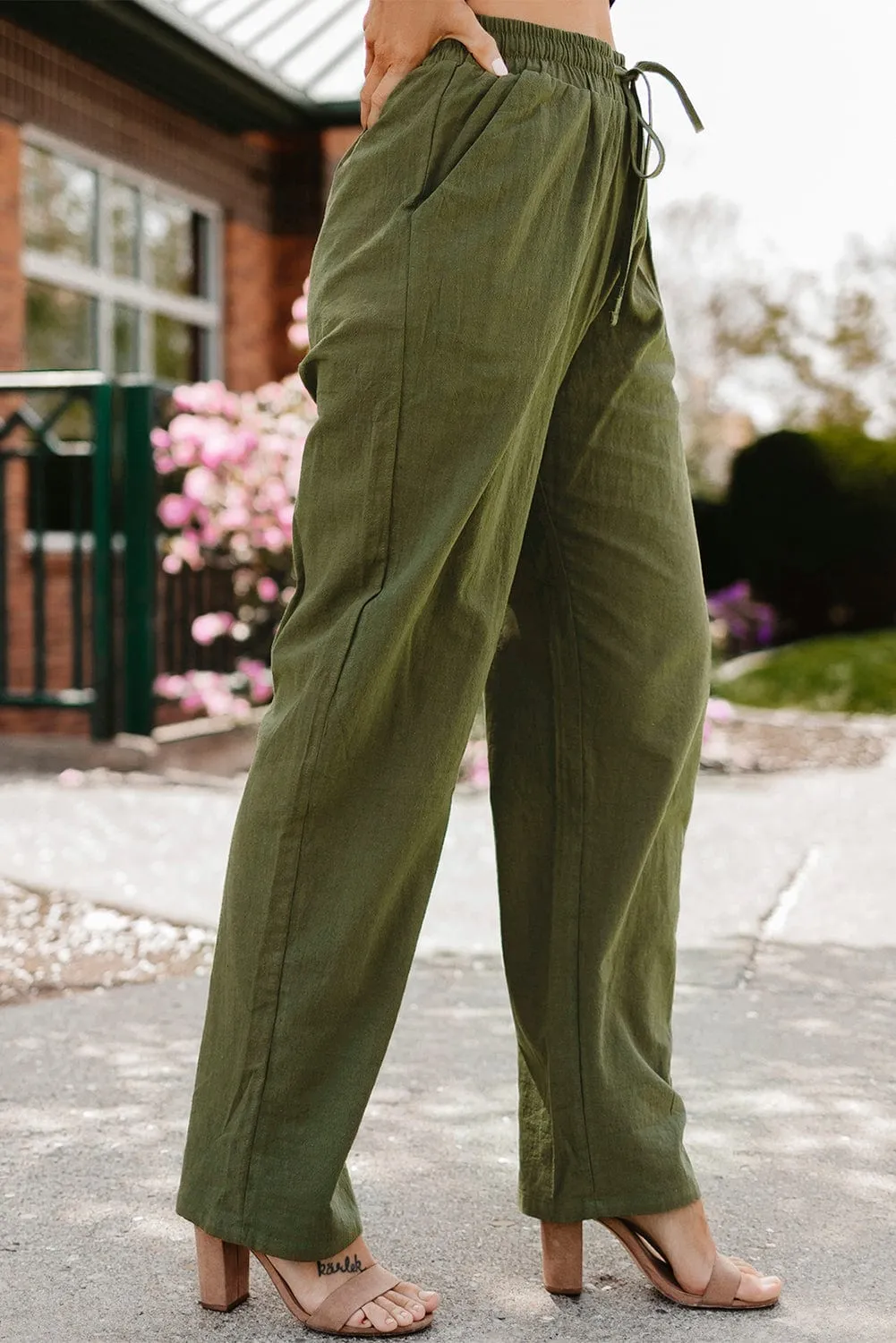 Casual Pocket Elastic Waist Trousers