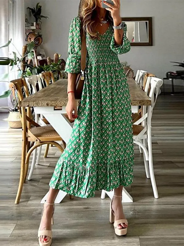 Chic Floral V-Neck Maxi Dress - Women's Spring Swing Style