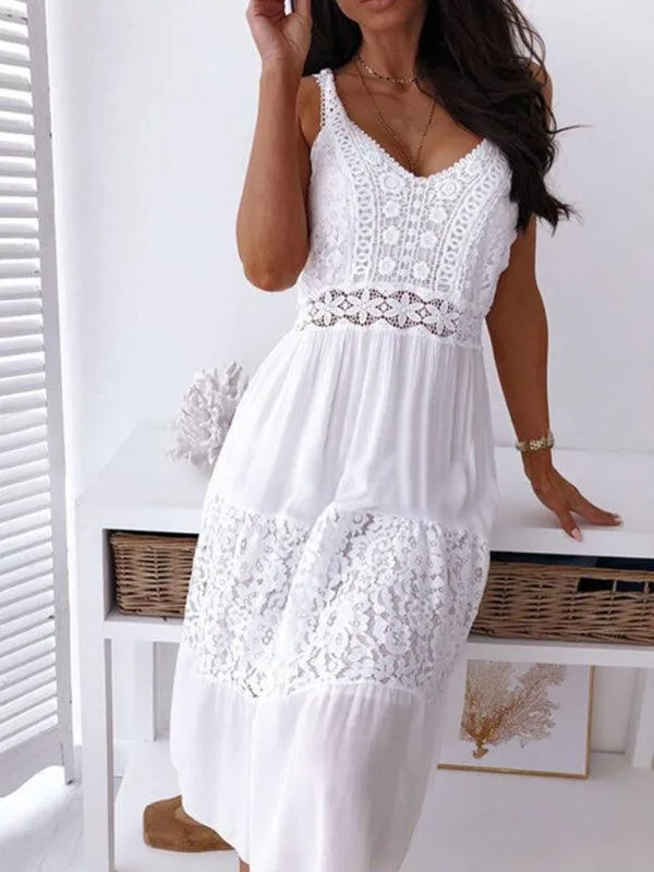 Chic Lace Suspender Summer Dress for Effortless Beach Elegance