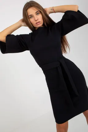 Chic Ribbed Waist-Defined Pencil Dress with 3/4 Sleeves