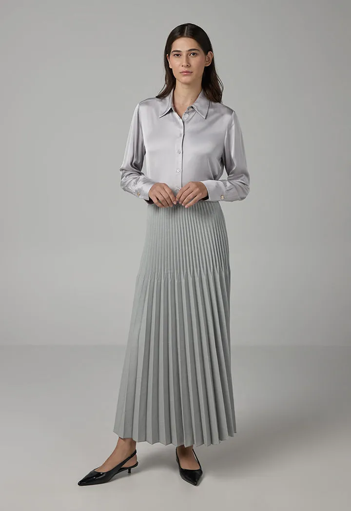 Choice Solid Pleated Elastic Waistband Skirt Grey