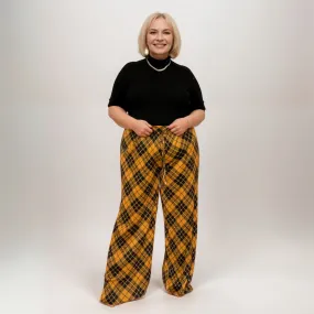 CRINKLE ELASTIC WAIST CHECKED PALAZZO TROUSERS