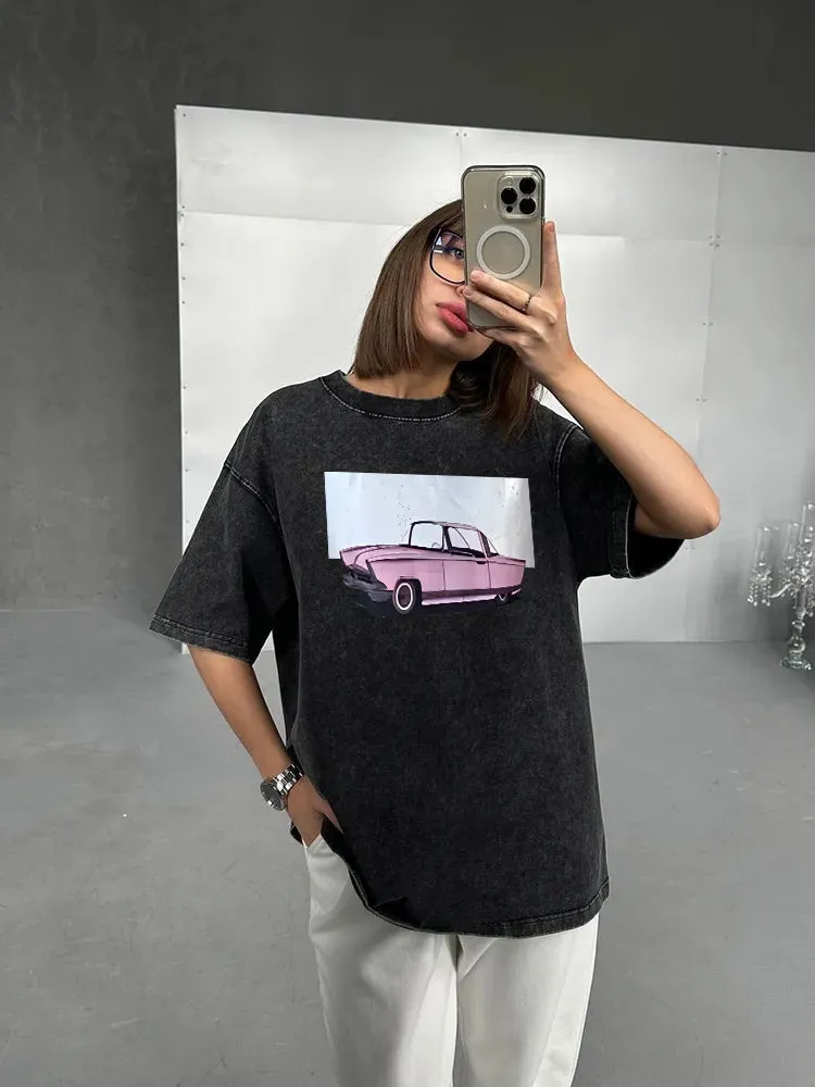 Cute ladies graphic washed oversized tees and oversized long sleeves shirts