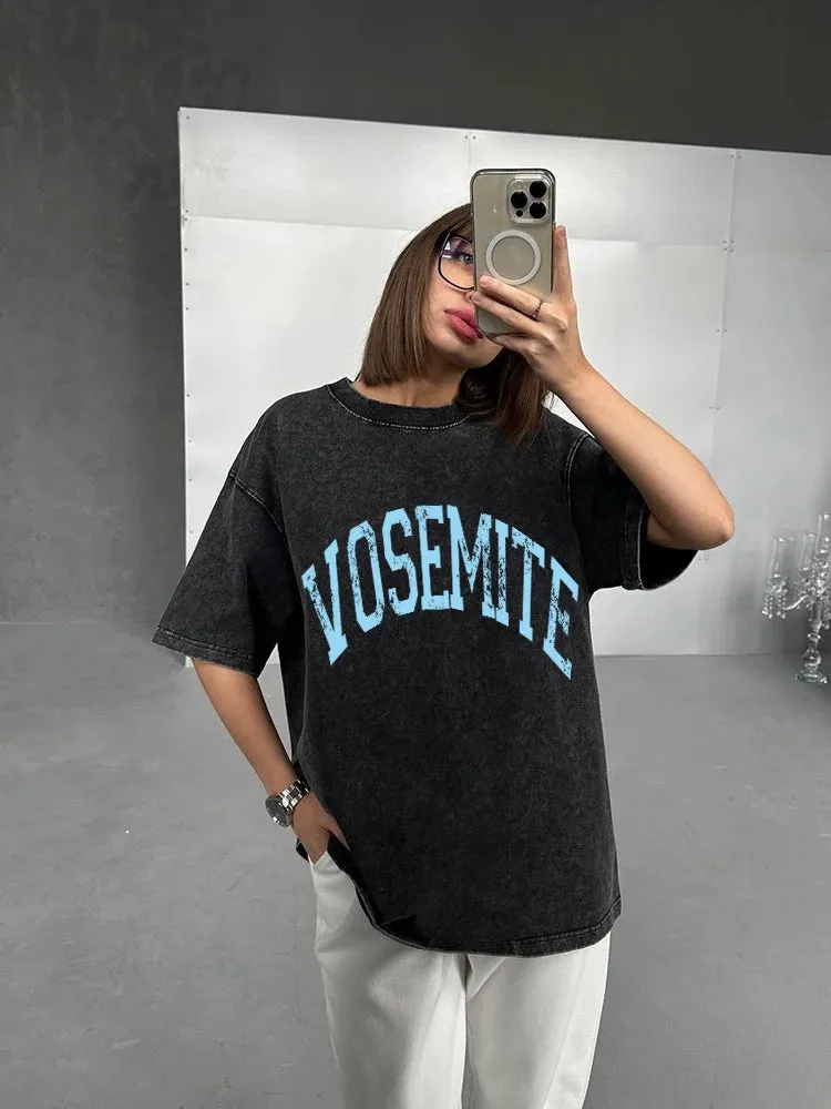 Cute ladies graphic washed oversized tees and oversized long sleeves shirts