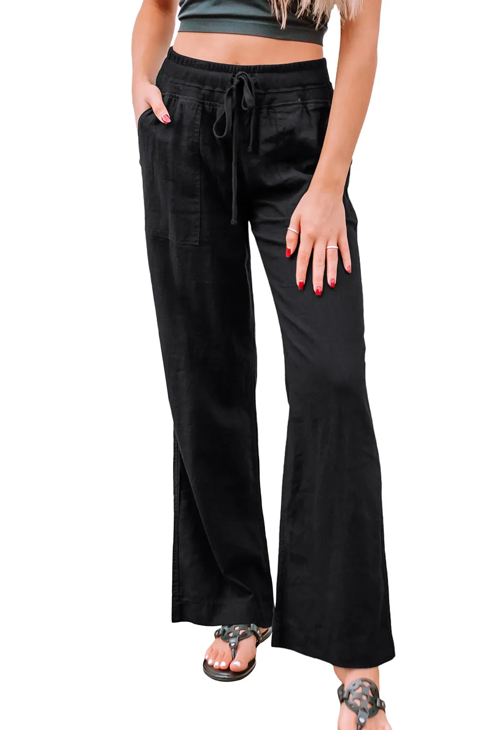 Elastic Waist Wide Leg Casual Pants