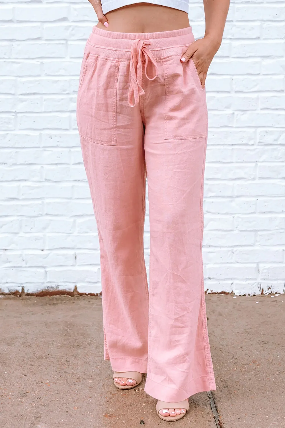 Elastic Waist Wide Leg Casual Pants