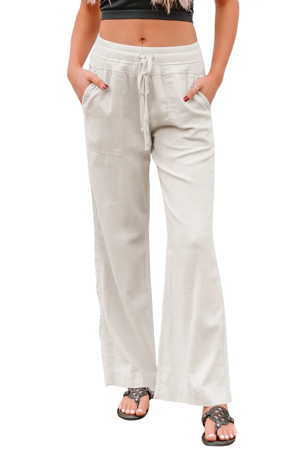 Elastic Waist Wide Leg Casual Pants