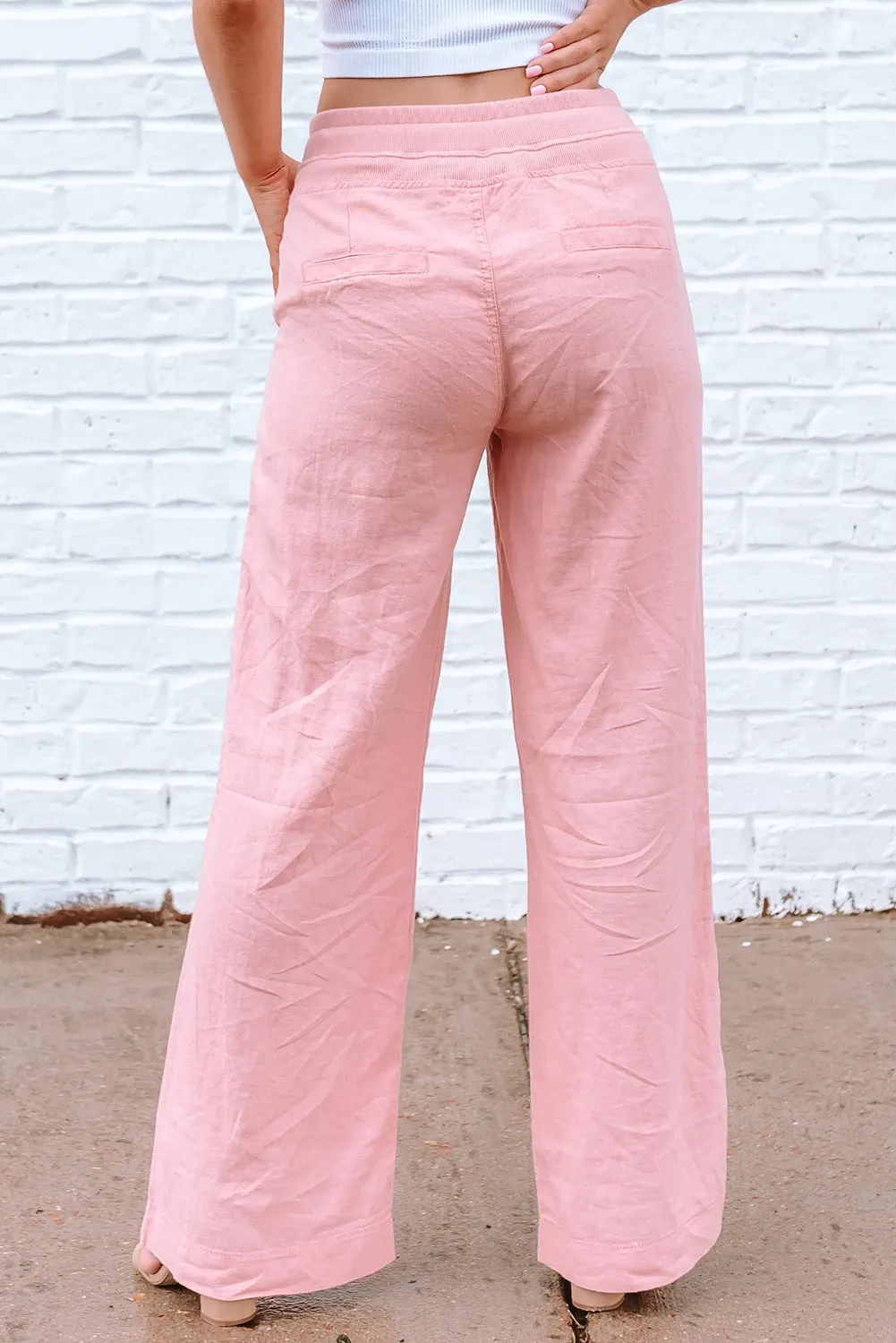 Elastic Waist Wide Leg Casual Pants