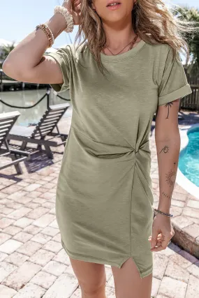 Folded Sleeve Twisted Mini T-Shirt Dress