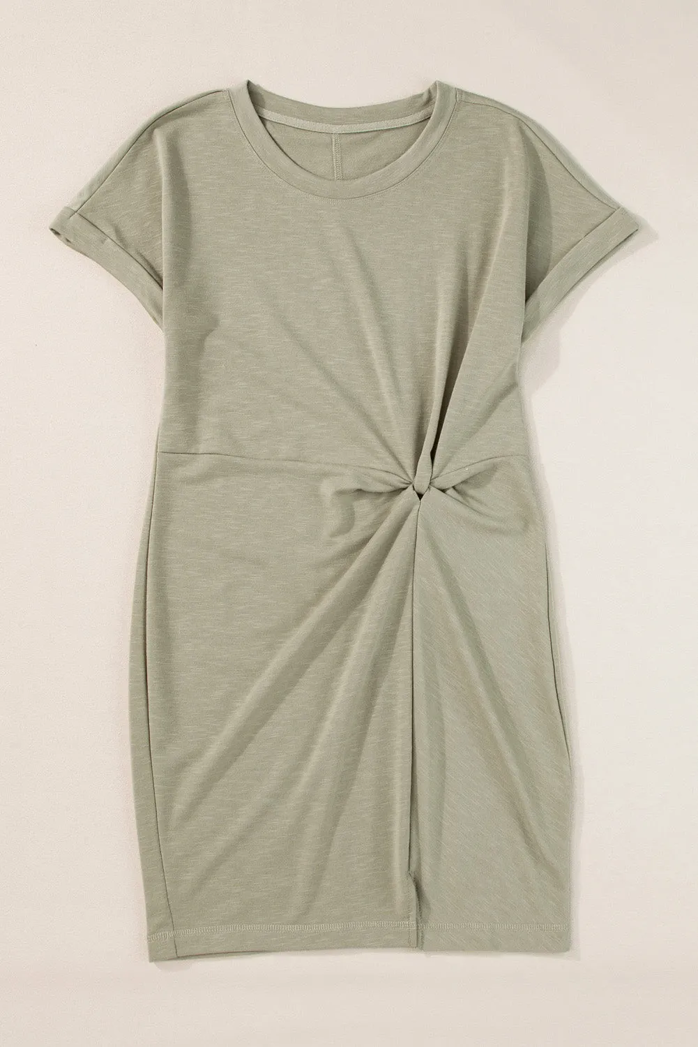 Folded Sleeve Twisted Mini T-Shirt Dress