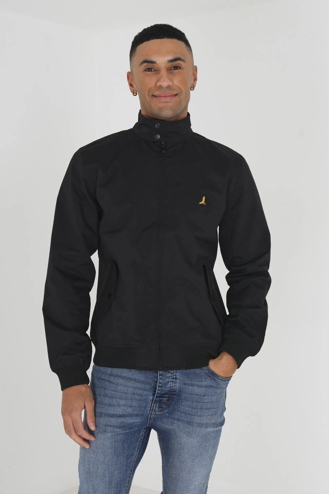 HARRINGTON JACKET WITH CHEST APPLIQUE, BLACK