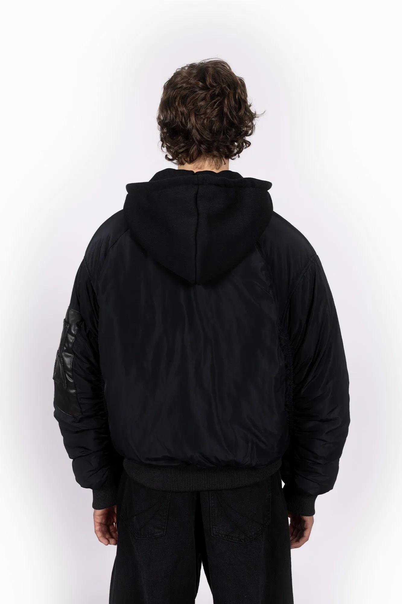 HOODED PUFFED BOMBER JACKET BLACK