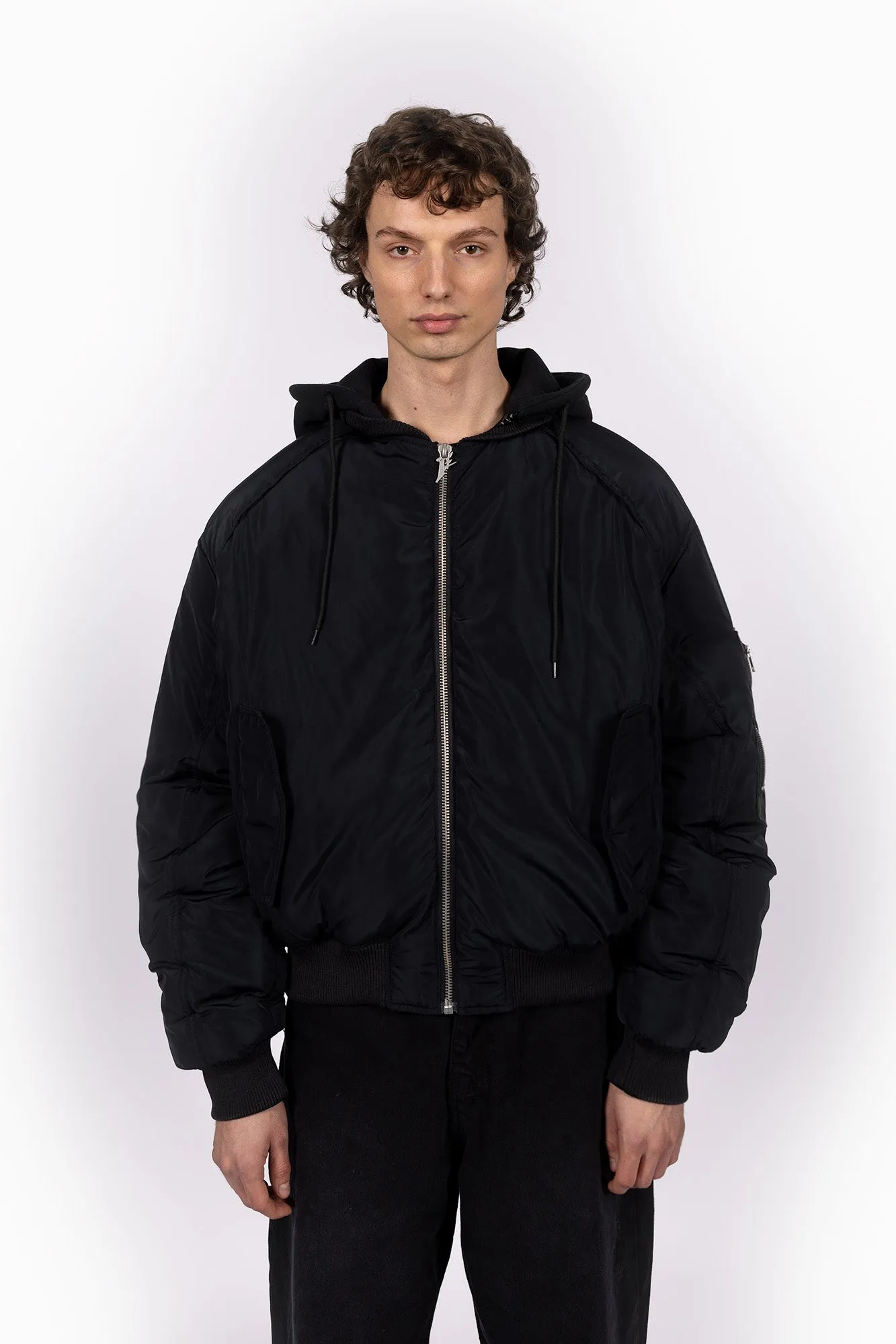 HOODED PUFFED BOMBER JACKET BLACK