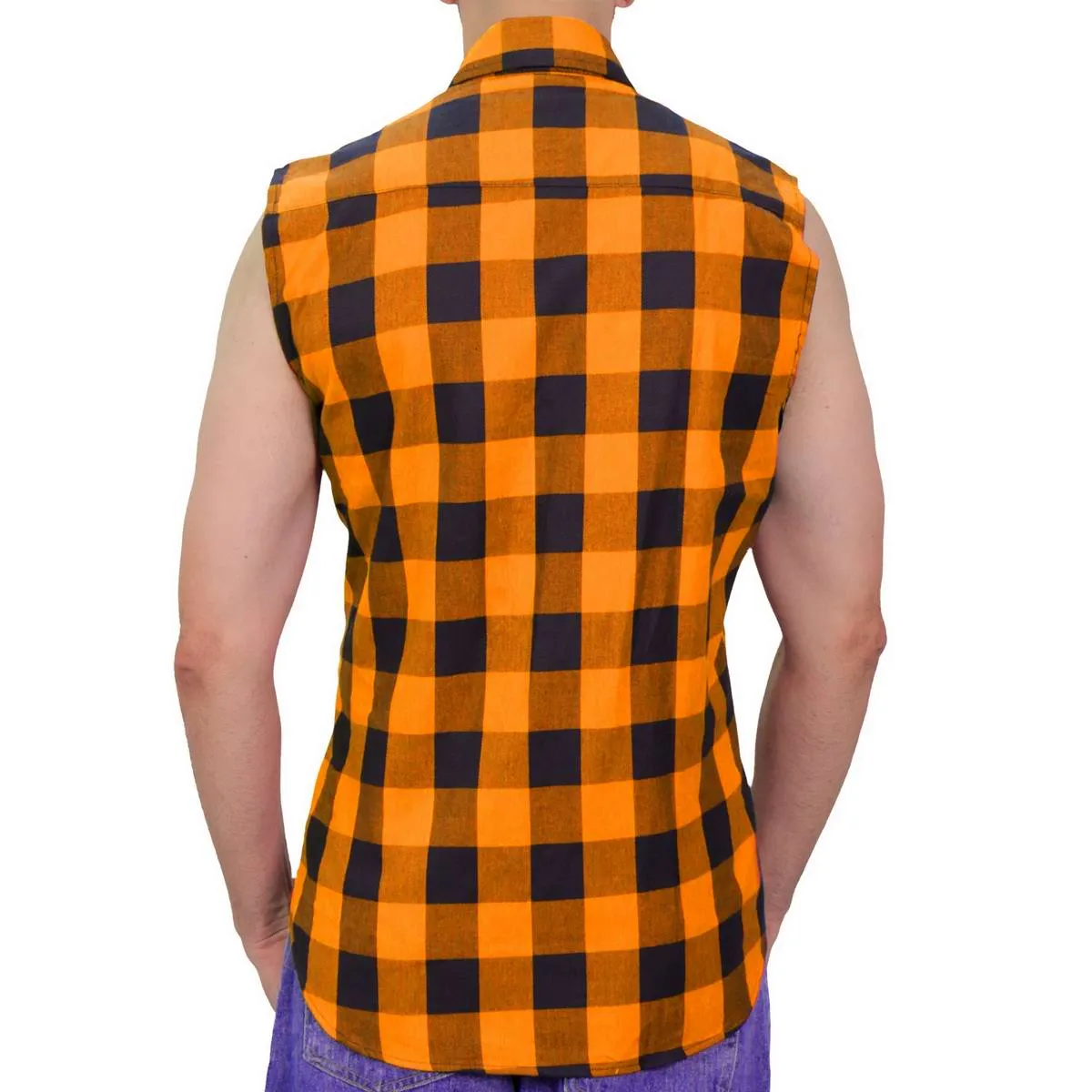 Hot Leathers FLM5003 Men’s Black and Orange Sleeveless Cotton Flannel