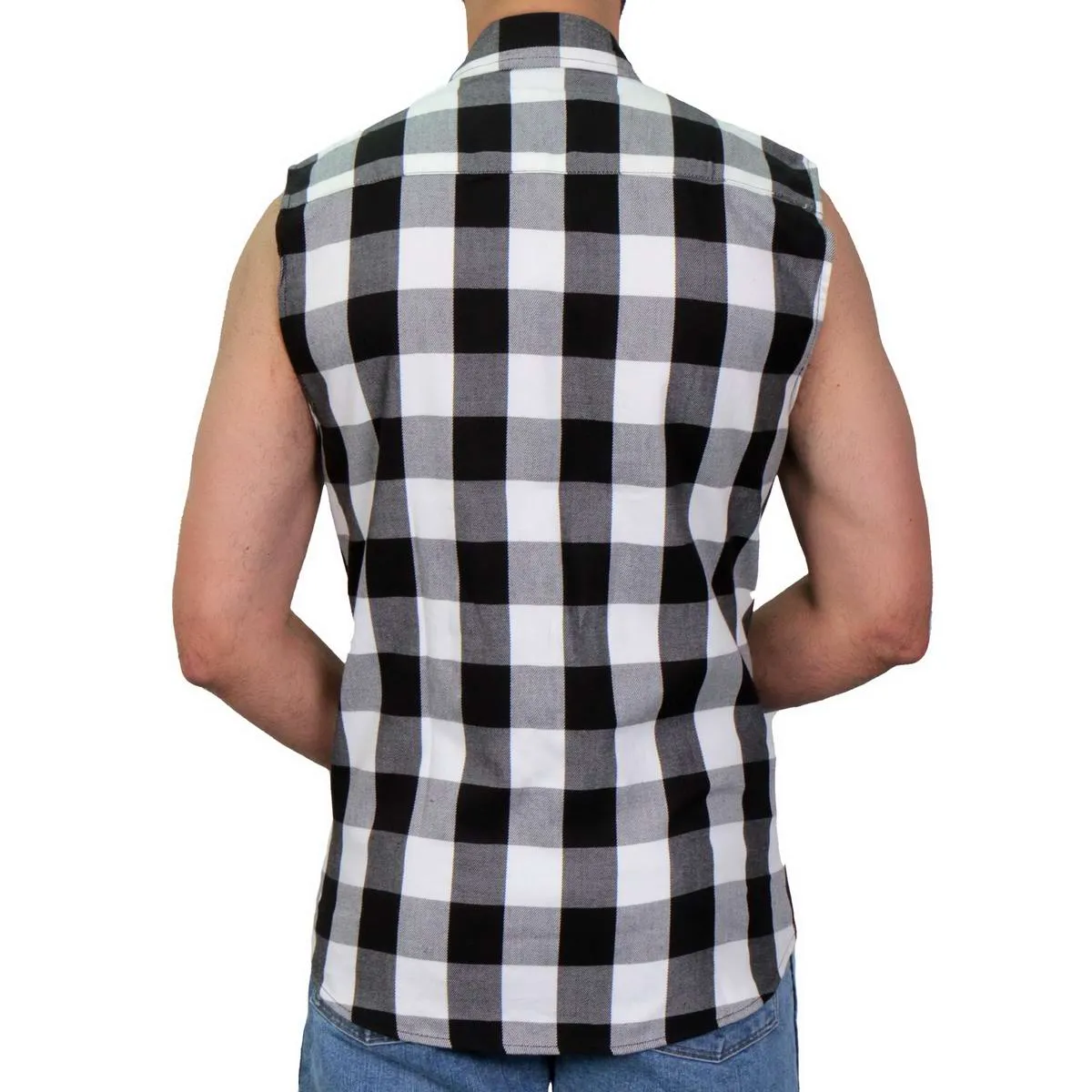 Hot Leathers FLM5004 Men’s Black and White Sleeveless Cotton Flannel