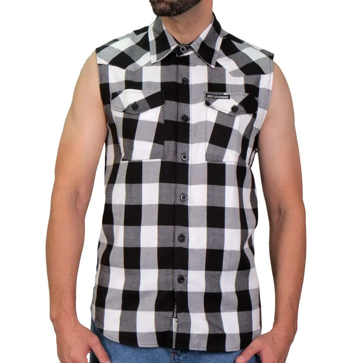 Hot Leathers FLM5004 Men’s Black and White Sleeveless Cotton Flannel