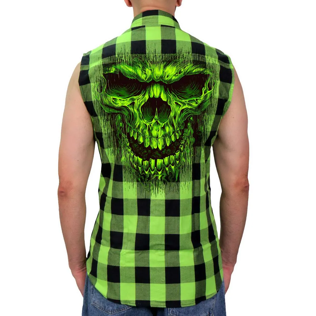 Hot Leathers GMS3492 Men’s Black and Green Shredder Skull Sleeveless