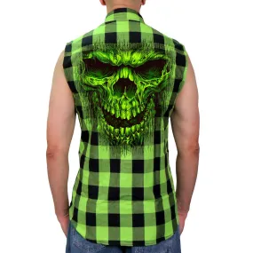 Hot Leathers GMS3492 Men’s Black and Green Shredder Skull Sleeveless