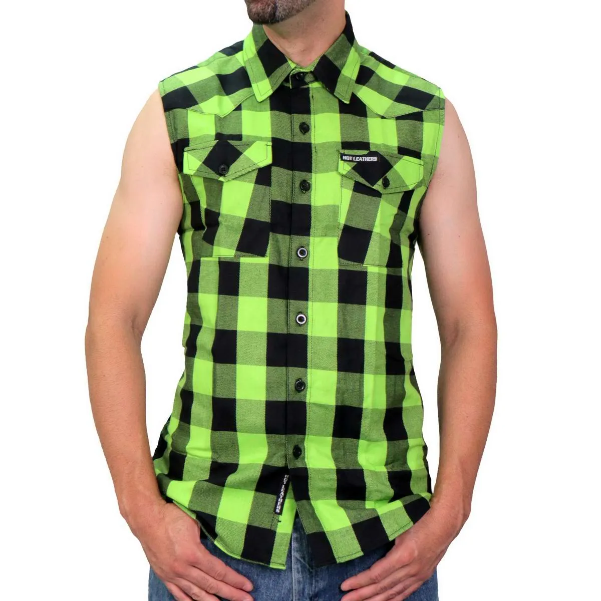 Hot Leathers GMS3492 Men’s Black and Green Shredder Skull Sleeveless