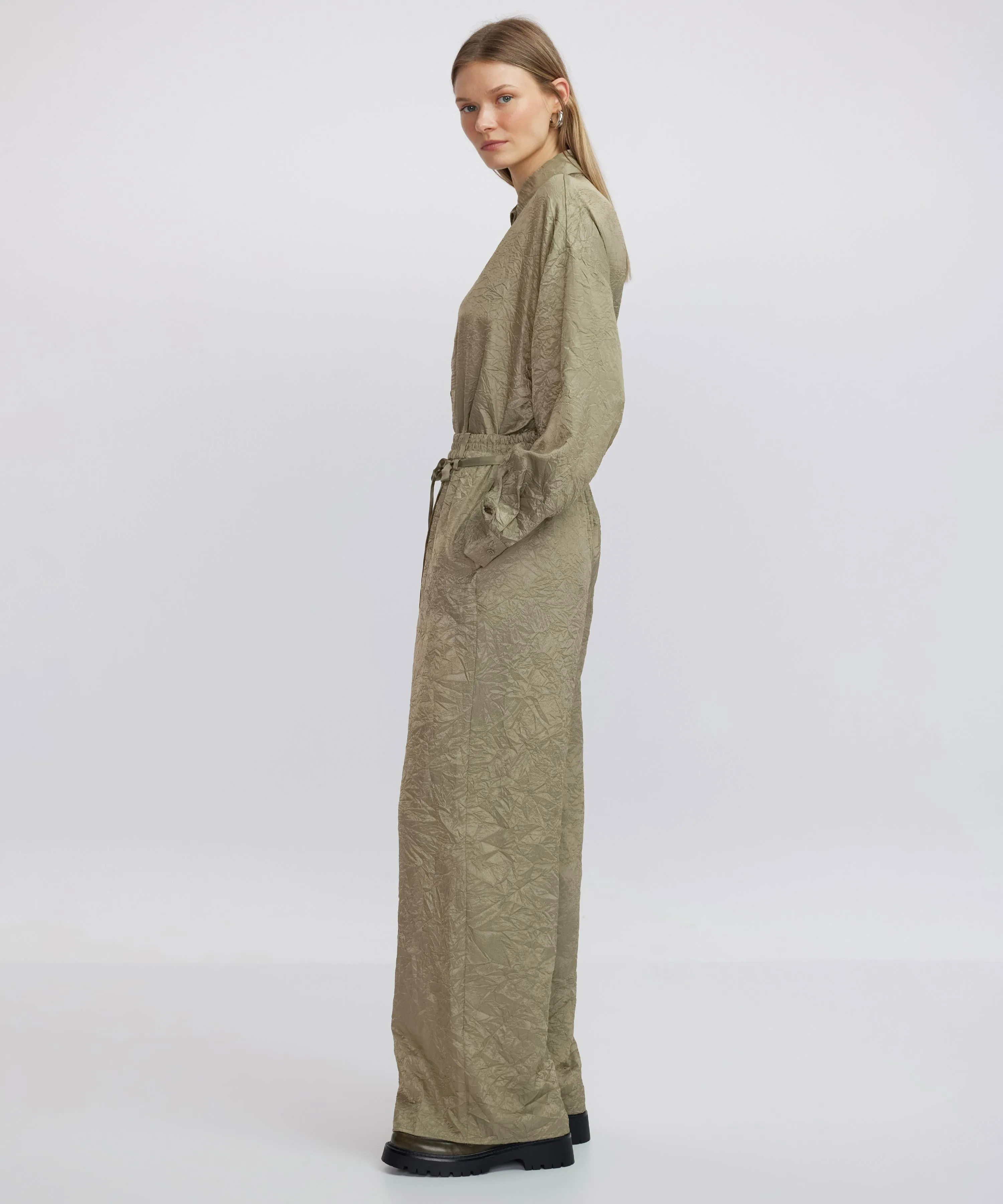 Ipekyol Textured Elastic Waist Trousers Khaki