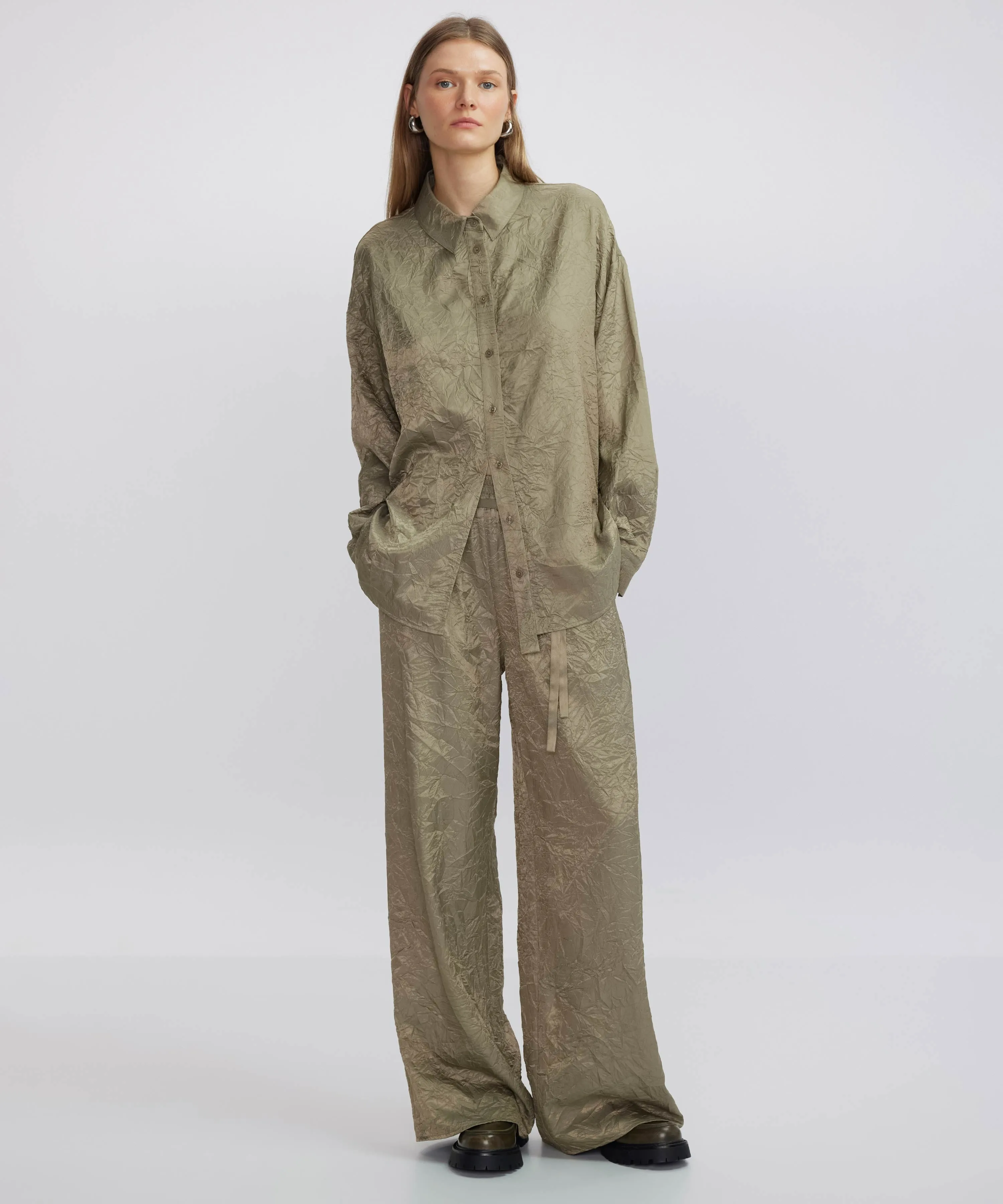 Ipekyol Textured Elastic Waist Trousers Khaki