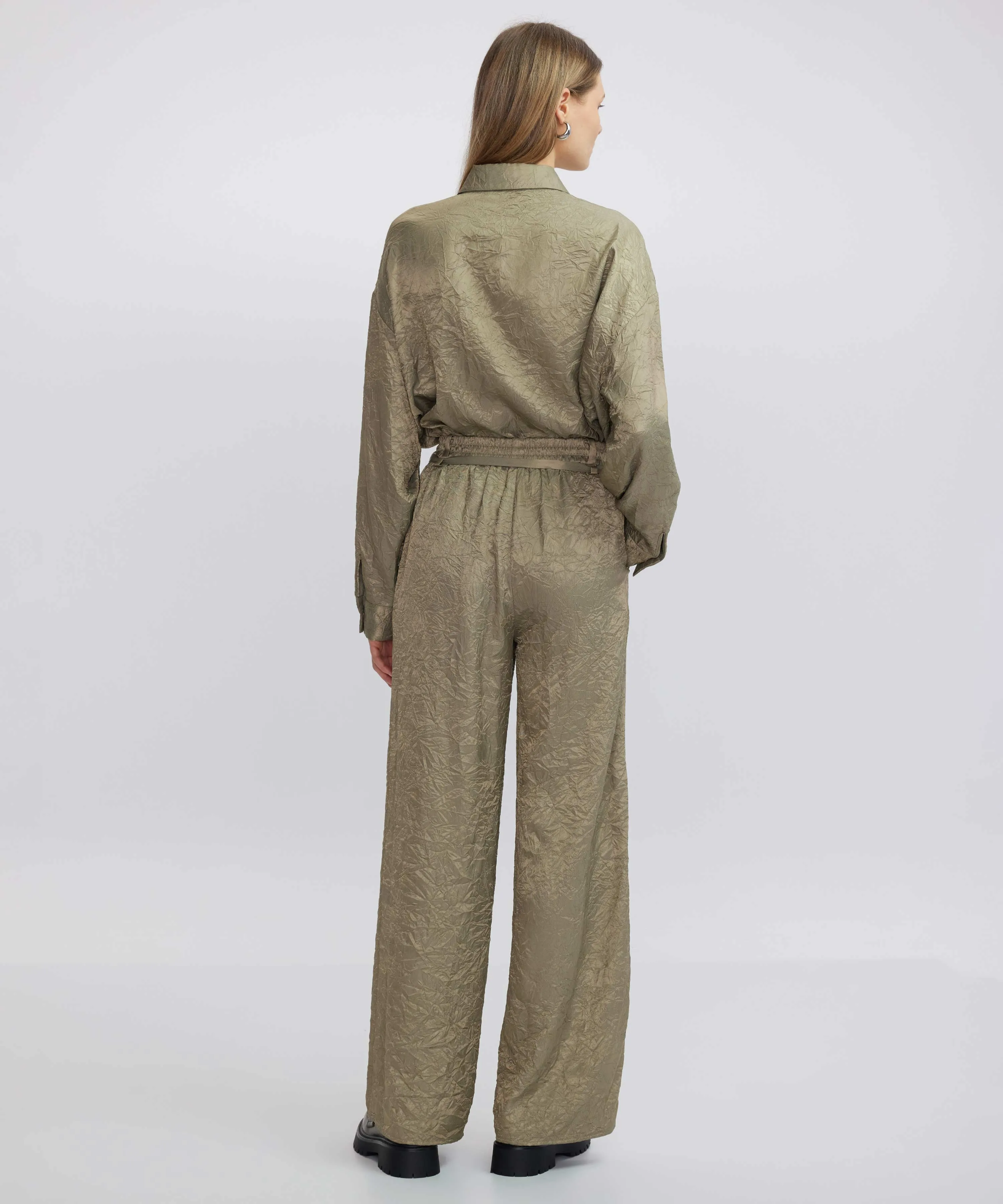 Ipekyol Textured Elastic Waist Trousers Khaki