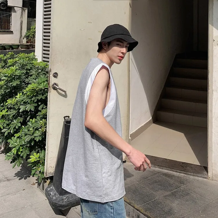 [Korean Style] Gray Cotton Sleeveless Tees