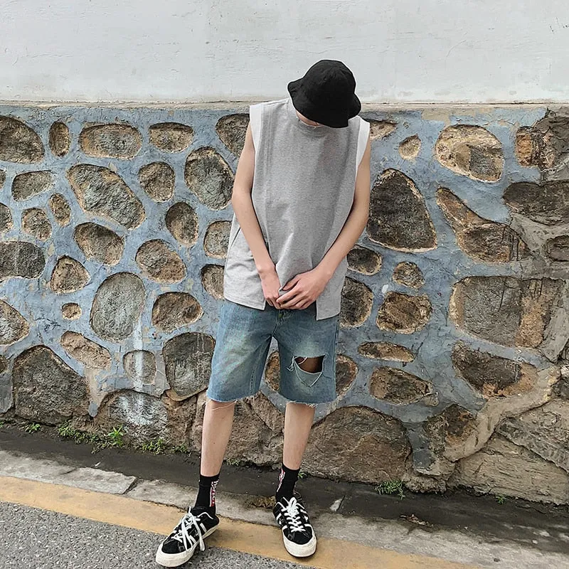 [Korean Style] Gray Cotton Sleeveless Tees