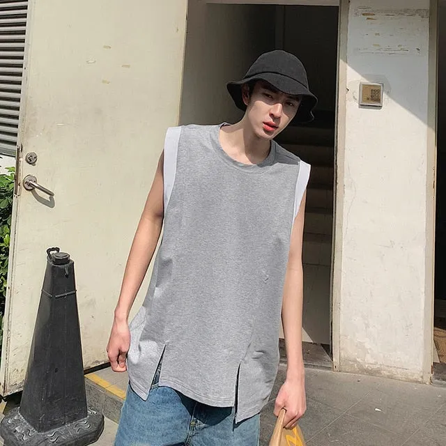 [Korean Style] Gray Cotton Sleeveless Tees