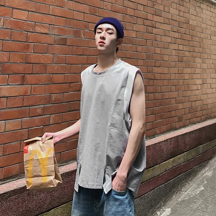 [Korean Style] Gray Cotton Sleeveless Tees