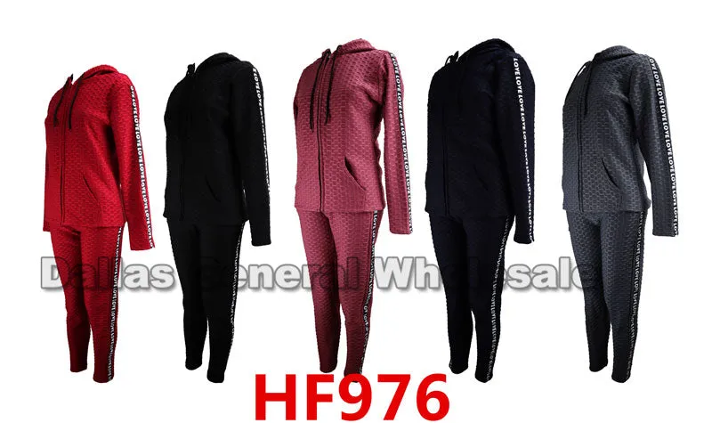 Ladies Fleece Lining Casual Waffle Jogger Set Wholesale