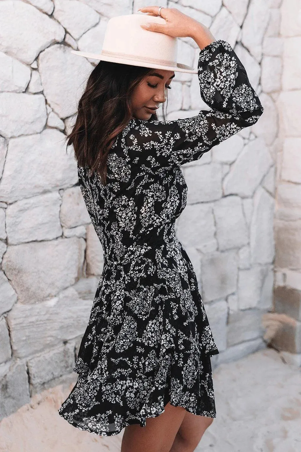 Long Sleeve Ruffle Hem Dress