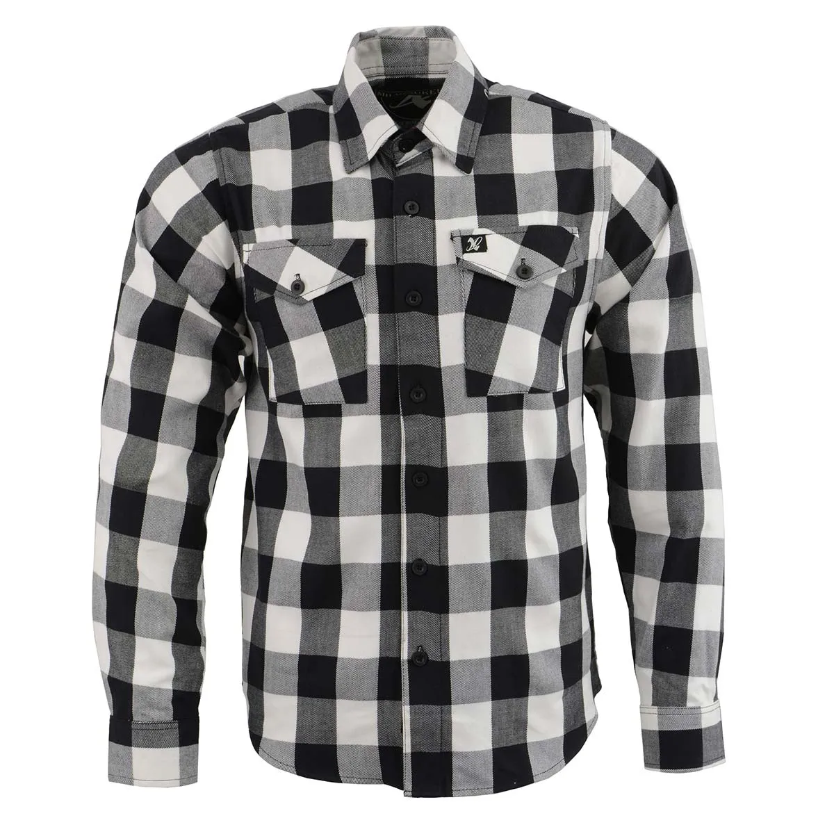 Milwaukee Leather Men's Flannel Plaid Shirt Black and White Long Sleeve Cotton Button Down Shirt MNG11633