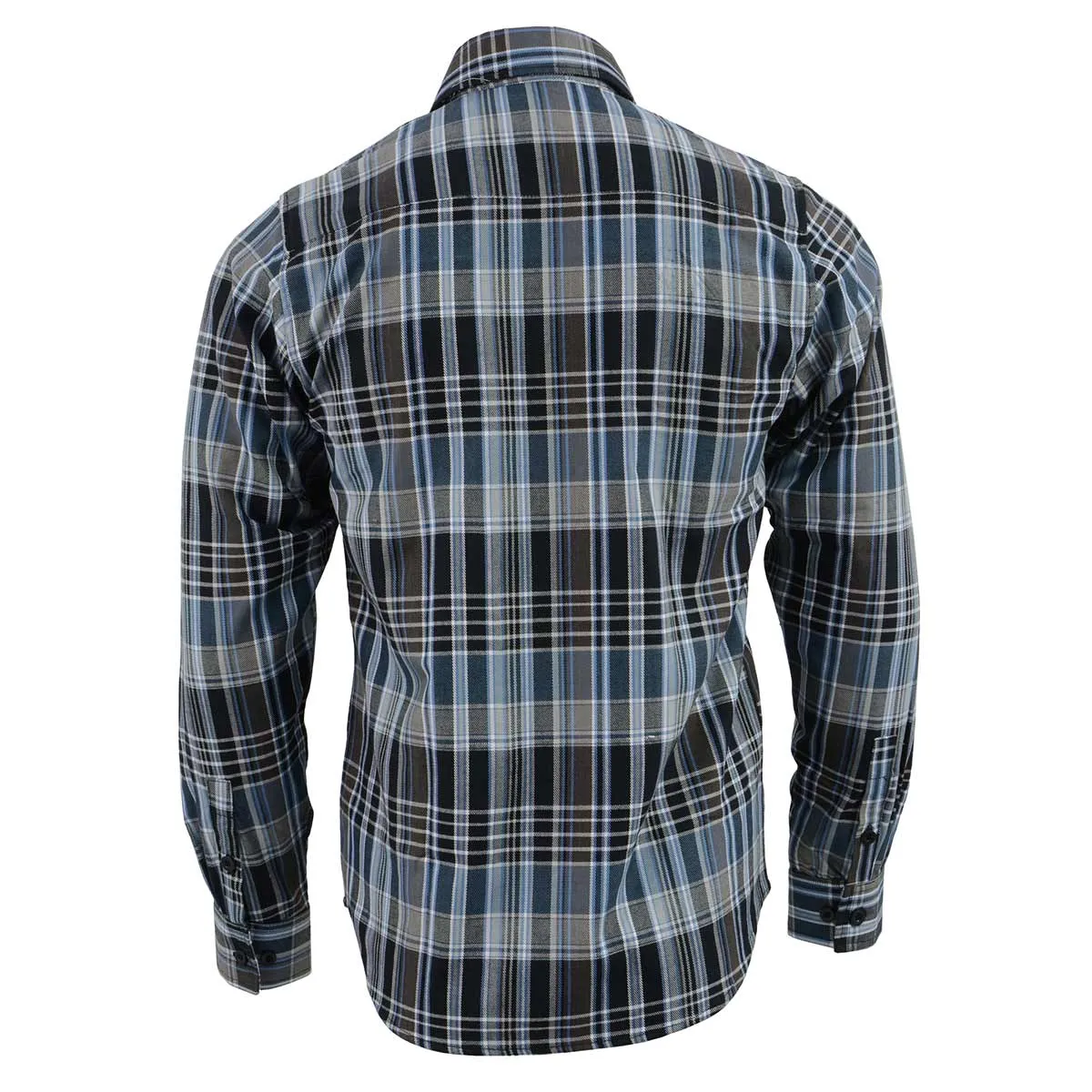 Milwaukee Leather Men's Flannel Plaid Shirt Black and White with Blue Long Sleeve Cotton Button Down Shirt MNG11626