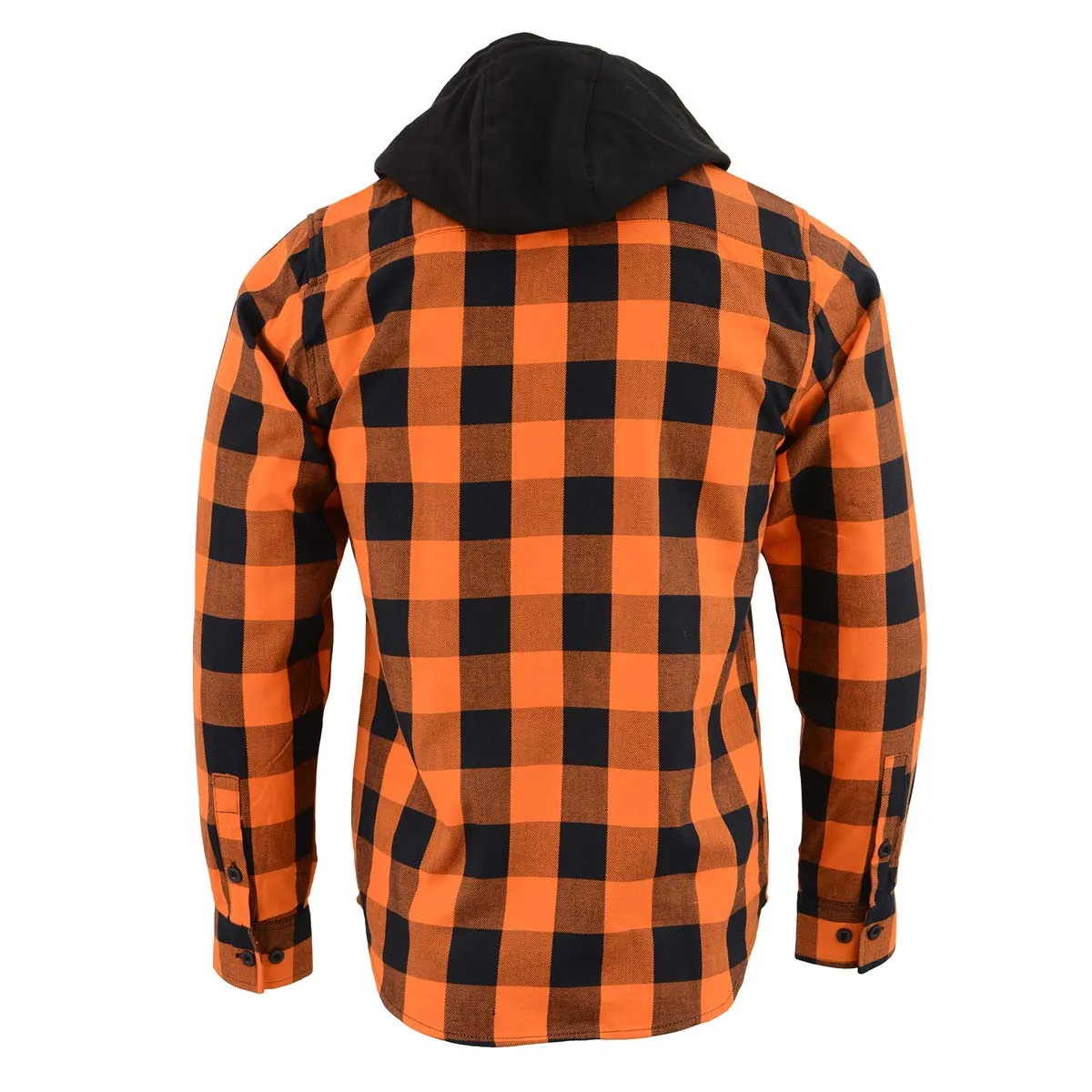 Milwaukee Leather Men's Flannel Plaid Shirt Orange and Black Long Sleeve Cotton Button Down with Hoodie MNG11642