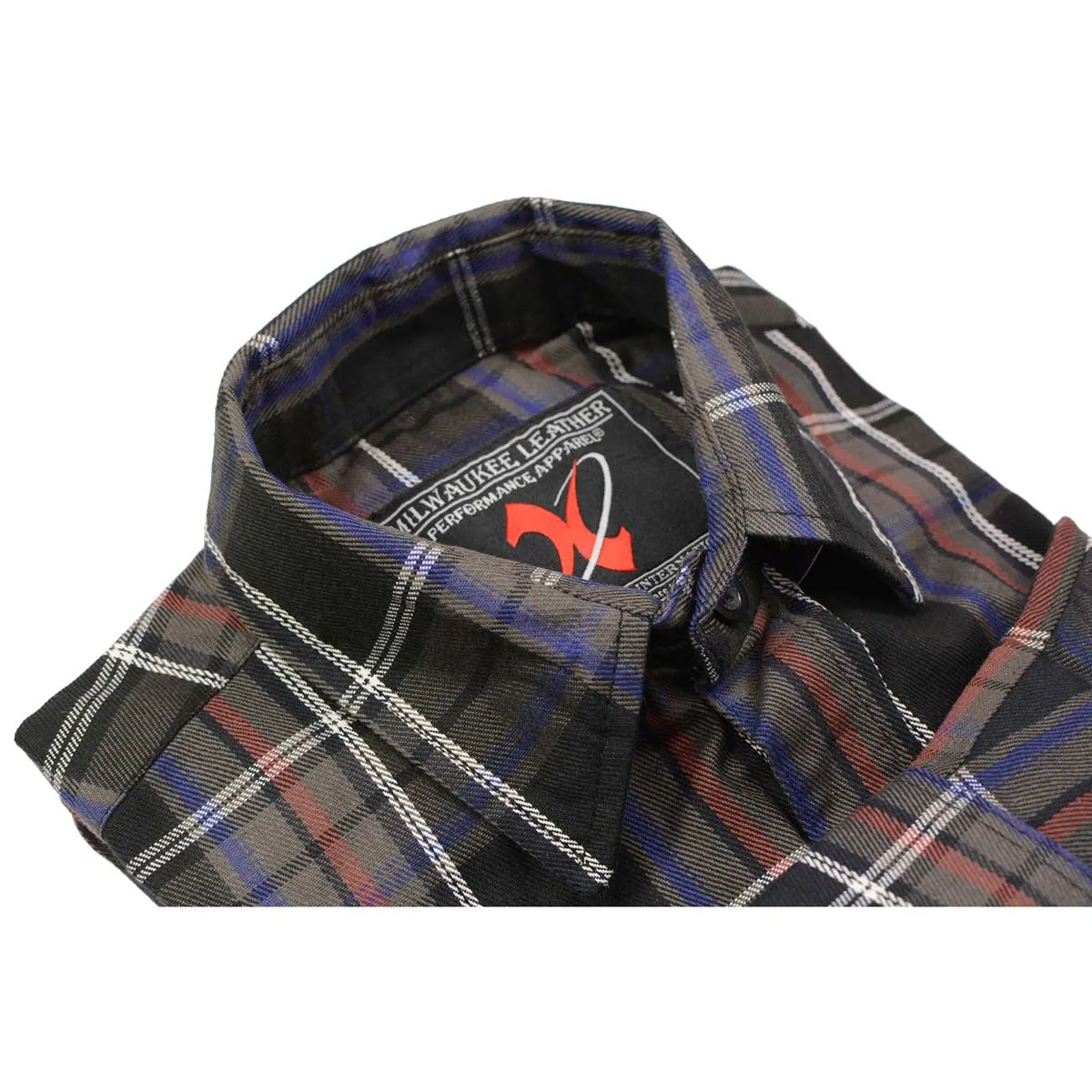 Milwaukee Leather MNG11637 Men's Black, Purple, Grey and Red Long Sleeve Cotton Flannel Shirt