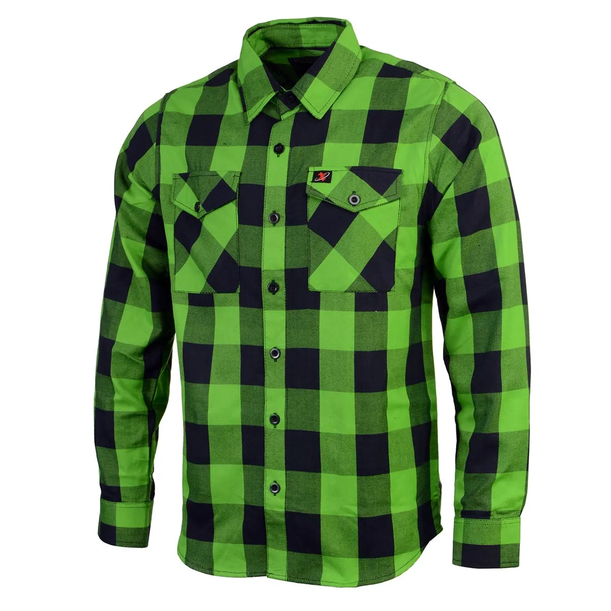 Milwaukee Leather MNG11656 Men's Flannel Plaid Black and Neon-Green Long Sleeve Cotton Button Down Shirt