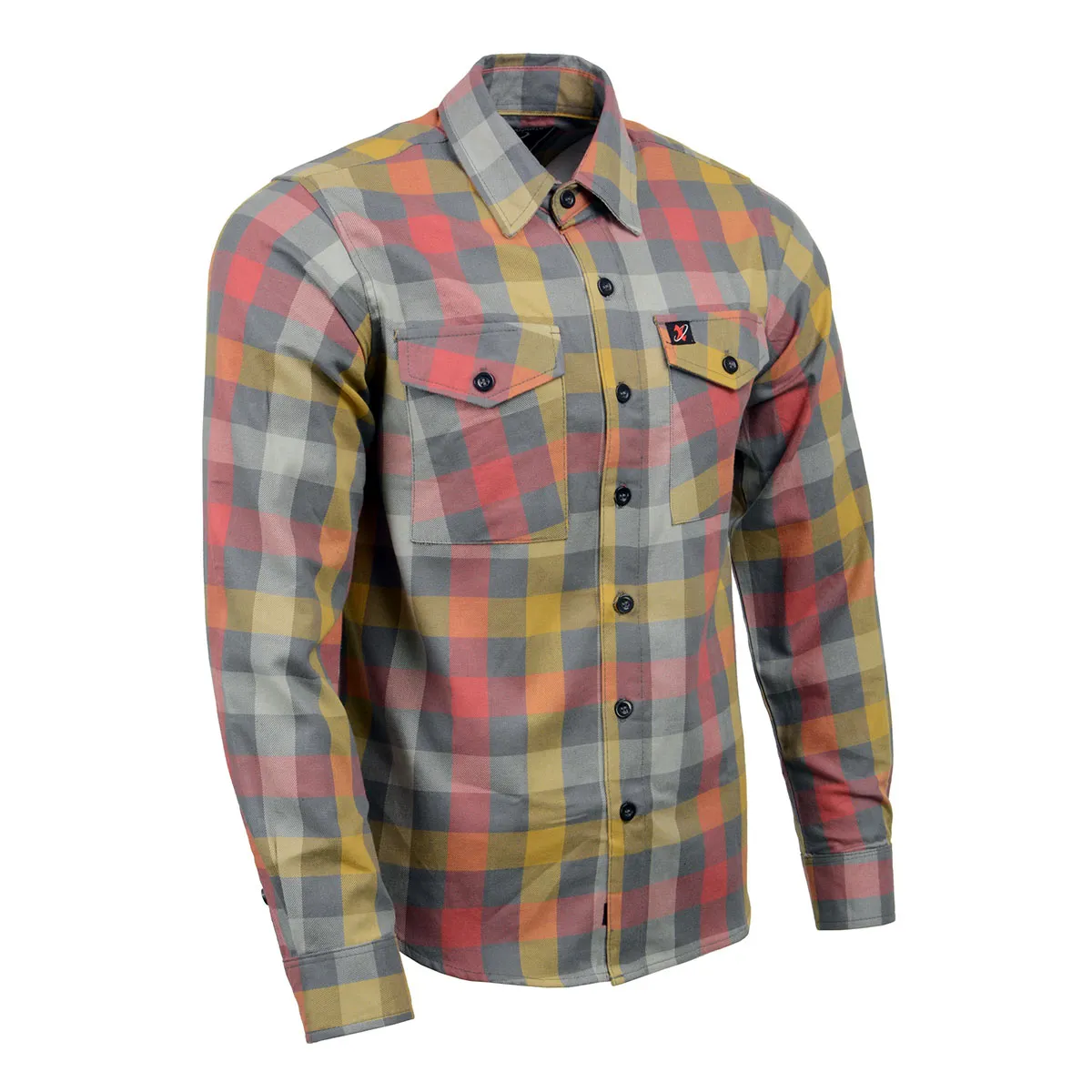 Milwaukee Leather MNG11661 Men's Gray and Red with Yellow Long Sleeve Cotton Flannel Shirt