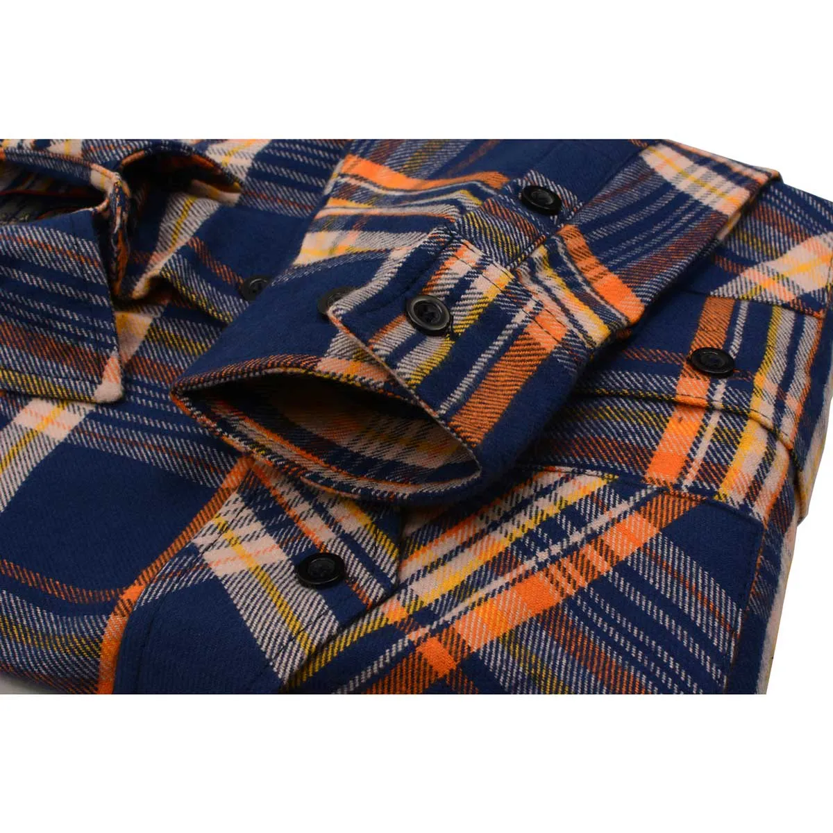 Milwaukee Leather MNG11700 | Men's 'The Wolfman' Blue/Orange Long Sleeve 10.5-Oz Heavy-Duty Cotton Flannel Shirt